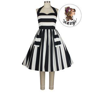 Pin Up Striped Beetlejuice Plus Size Halter Dress